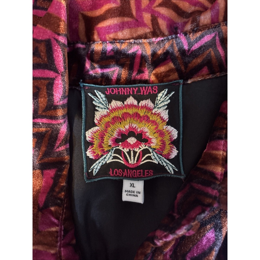 Johnny Was Belle Velvet Oversized Shirt Womens XL Colorful Button Up Silk Blend - Picture 8 of 11